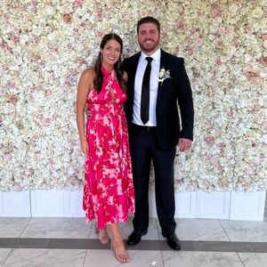 Azazie Luxedo Pink Floral Flowy Maxi Dress Size Small